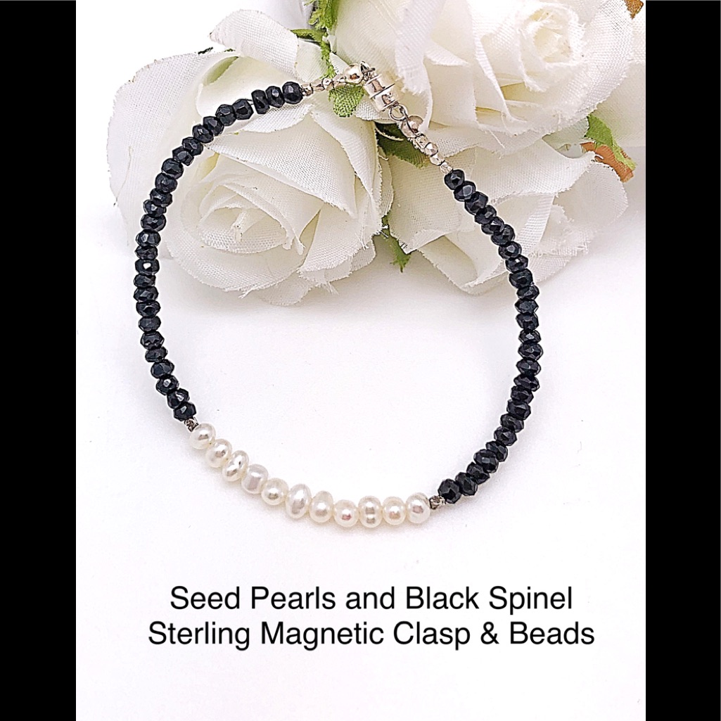 Seed Pearl & Black Spinel Sterling Magnetic Clasp